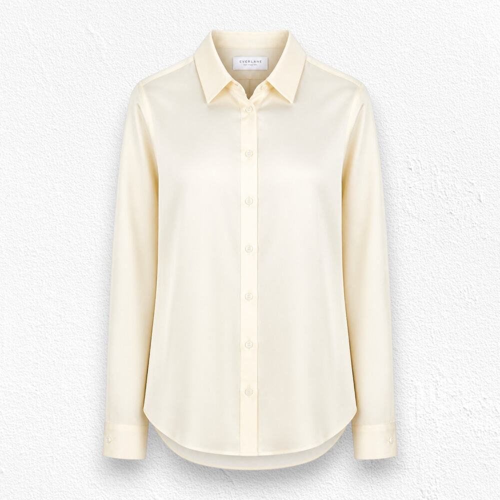 Everlane Peach Pink 100% Silk Button Down Blouse Size 0 Semi Sheer